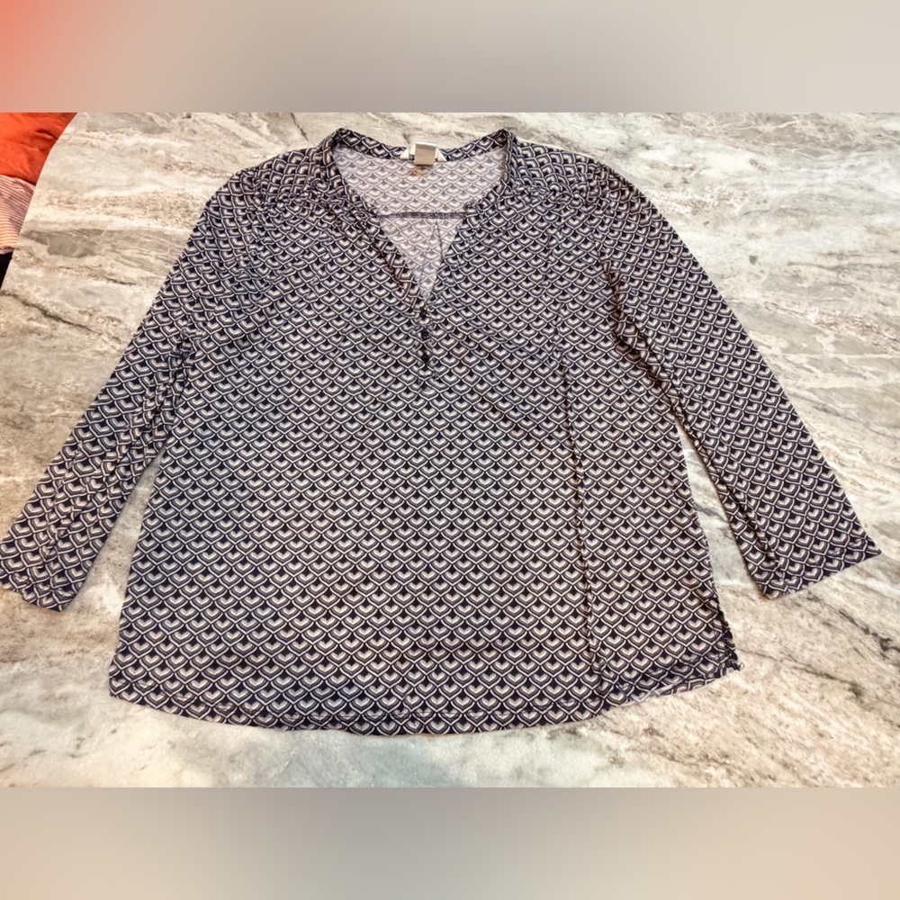 H&M Black White Geometric Print Long Sleeve Top Size Medium